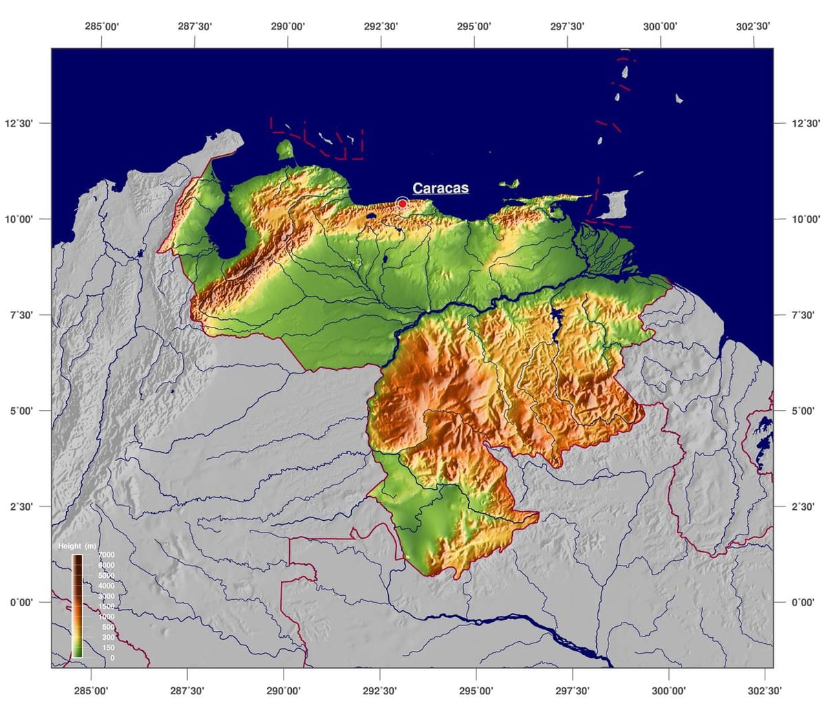 harta fizică, harta din venezuela