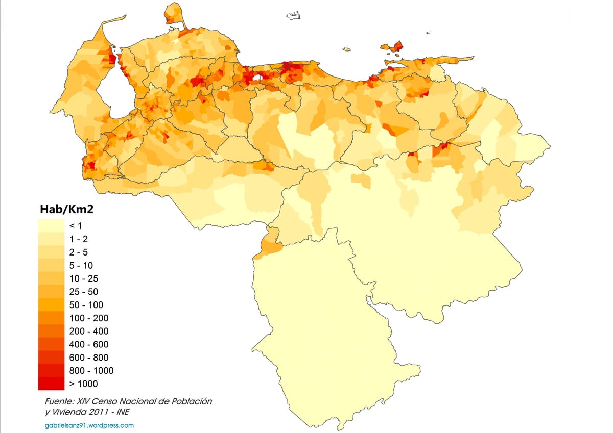 venezuela densitatea populației hartă